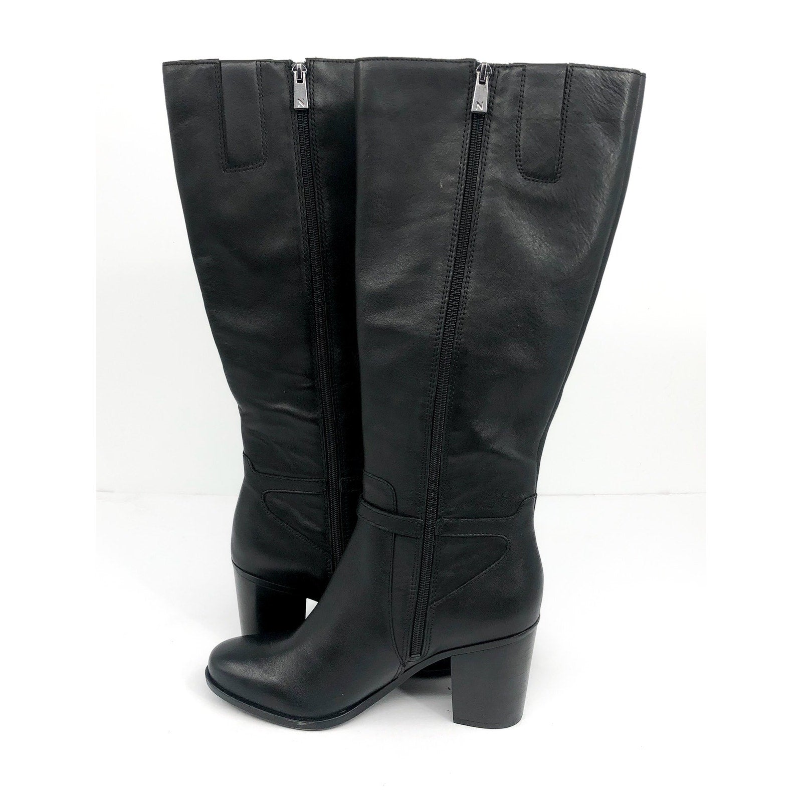 NATURALIZER Women's Kalina Boot 7.5 Wide WIDE CALF Black Leather Knee High NWOB