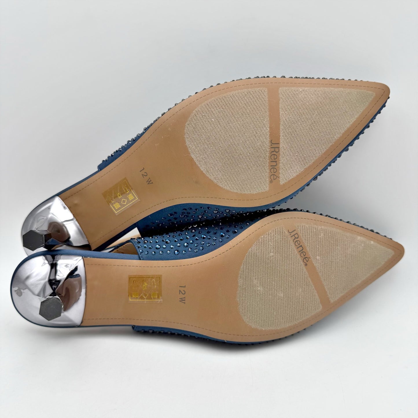 J. Renee Womens Ferryanne Kitten Heel US 12 Wide Navy Rhinestone NIB