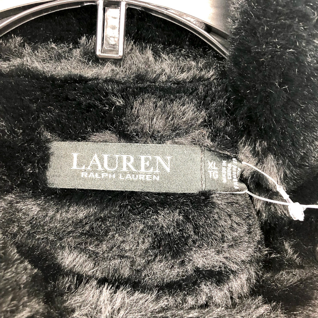 LAUREN RALPH LAUREN Womens Moto Jacket XL Black Faux Leather Shearling NWT