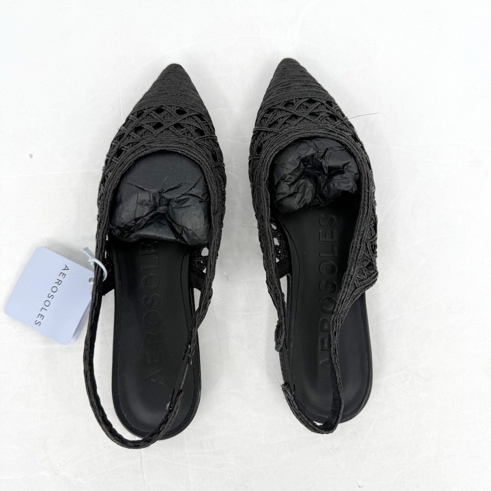 Aerosoles Womens Diego Flats Size 5.5 M EU 36 Black Raffia NIB