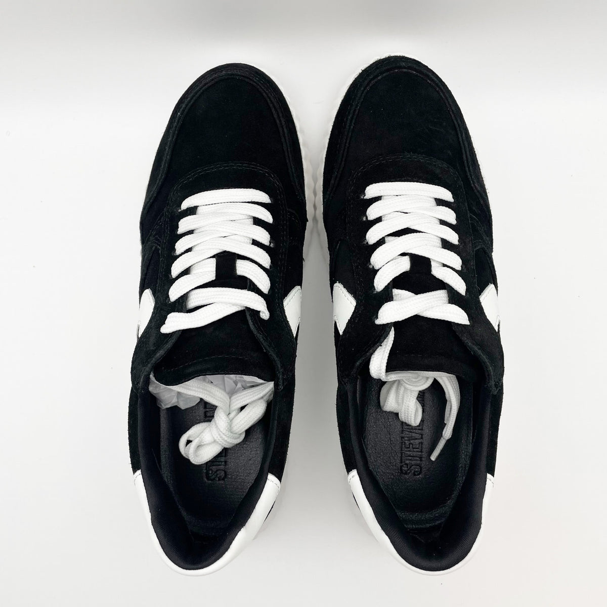 Steve Madden Womens Shereen Casual Sneakers Size 8 M Black Suede Lace-Up NIB