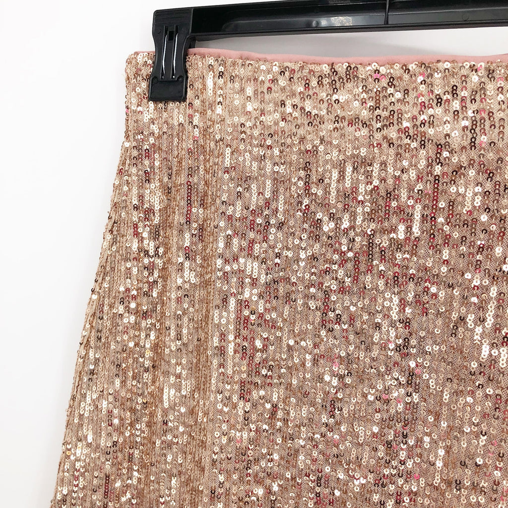1.STATE Womens Sequin Mini Skirt 8 Champagne Side Zip Lined Party NWT