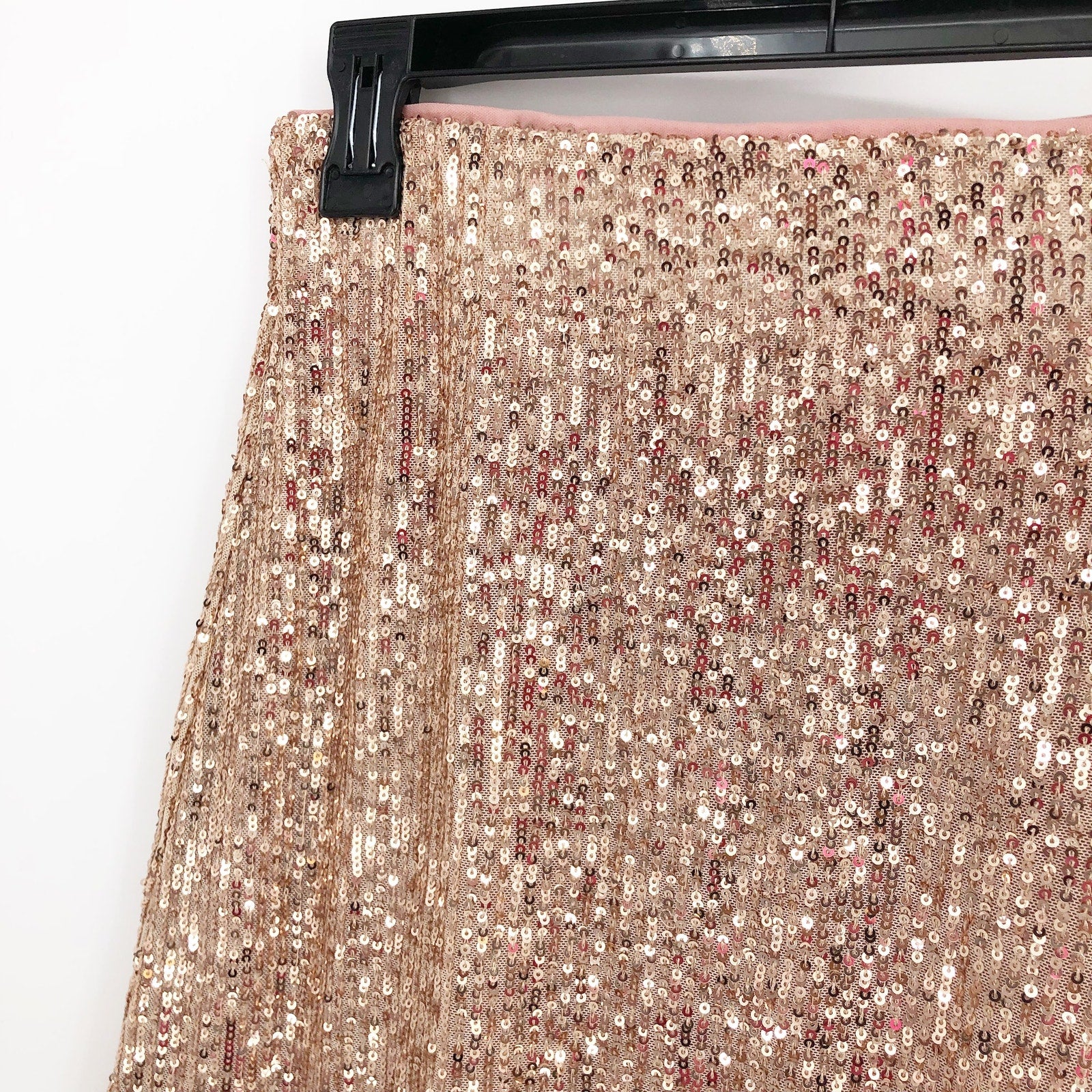 1.STATE Womens Sequin Mini Skirt 8 Champagne Side Zip Lined Party NWT