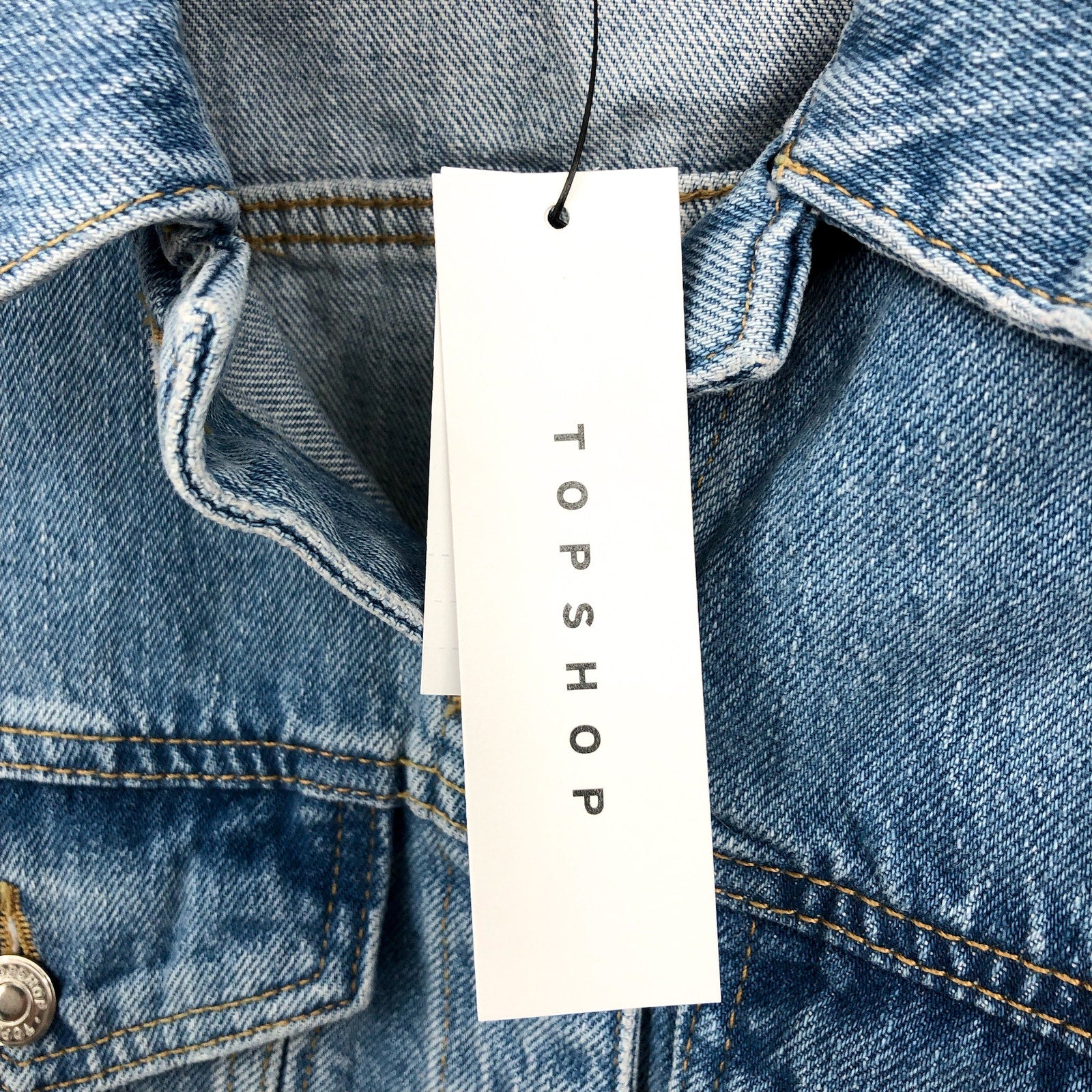 TOPSHOP Womens Cropped Denim Jacket Size 14 Blue Rigid Denim Raw Hem NWT