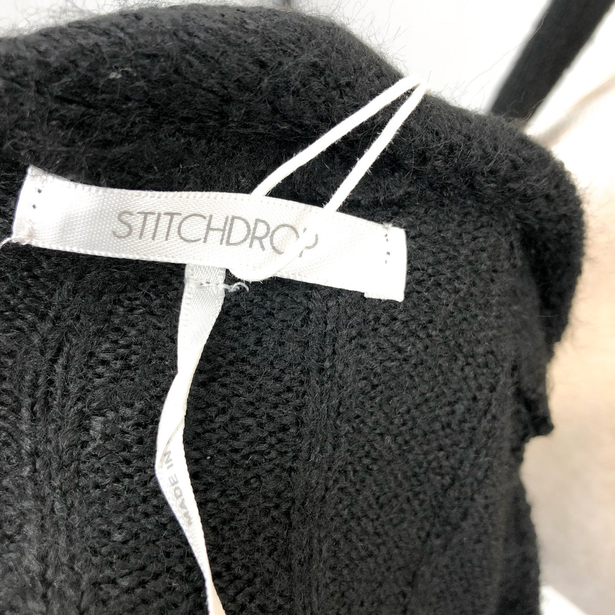 STITCHDROP Women's Tied To You Belted Midi Sweater Dress Medium Black NWT