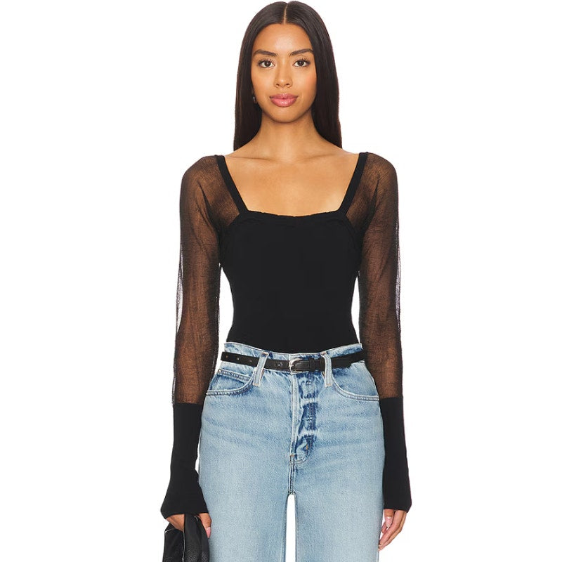 FREE PEOPLE Night After Night Top Large Black INTIMATELY FP Long Sleeve NWT