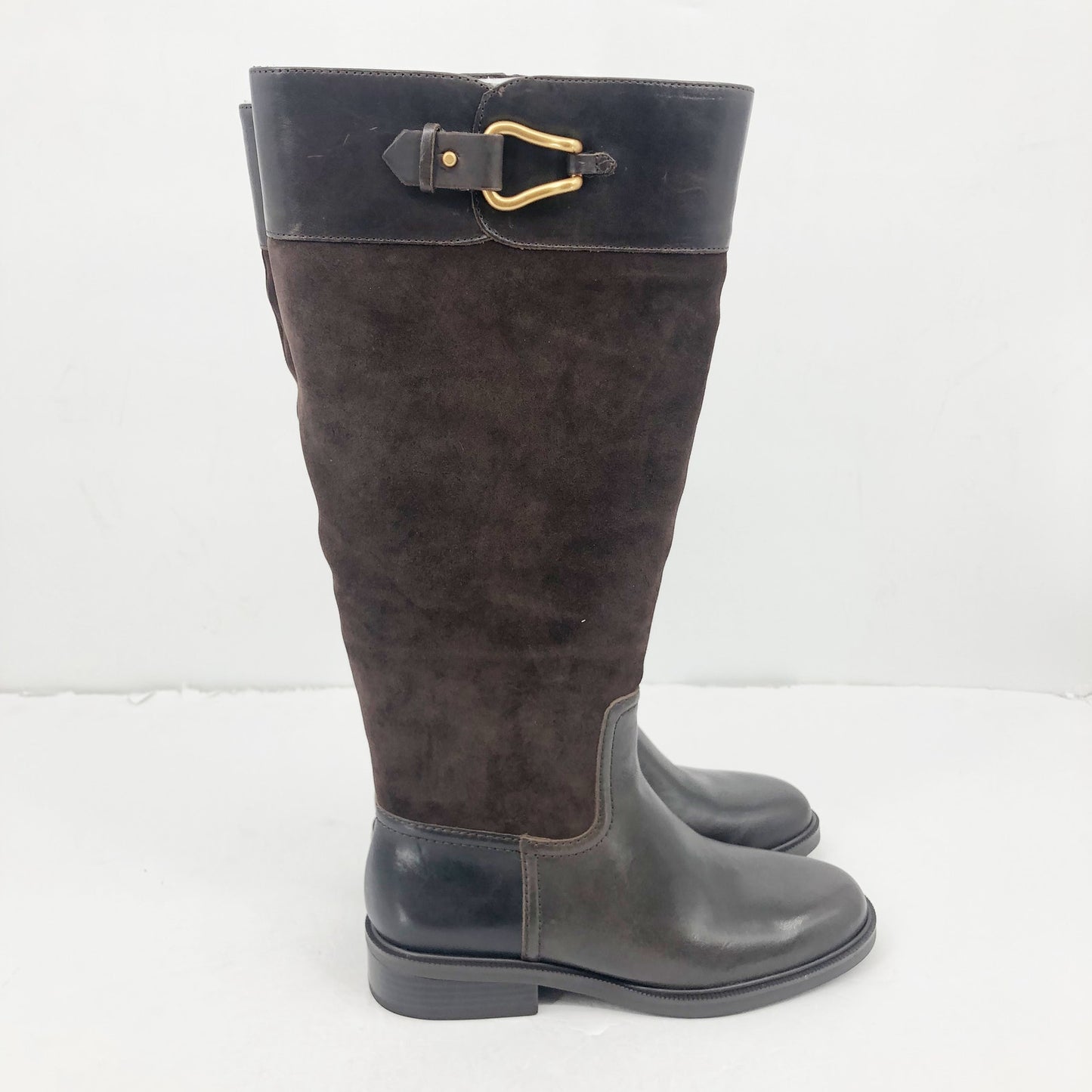Vince Camuto Womens Andalian Riding Boots 7.5 Brown Leather Suede WIDE CALF NIB