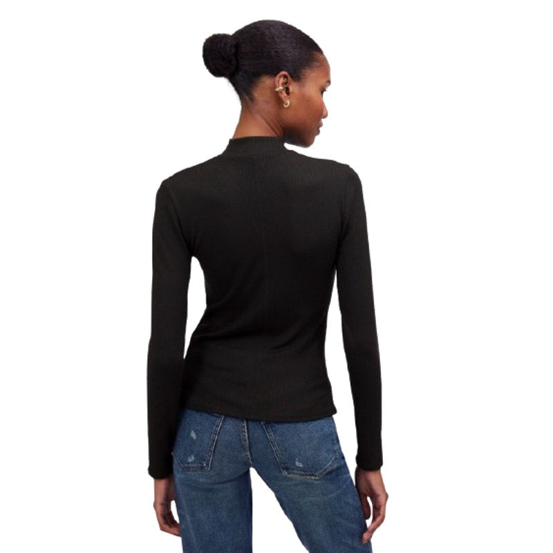 MADEWELL Women's Drapey Rib Long-Sleeve Mockneck Top Medium Jet Black NS610 NWT