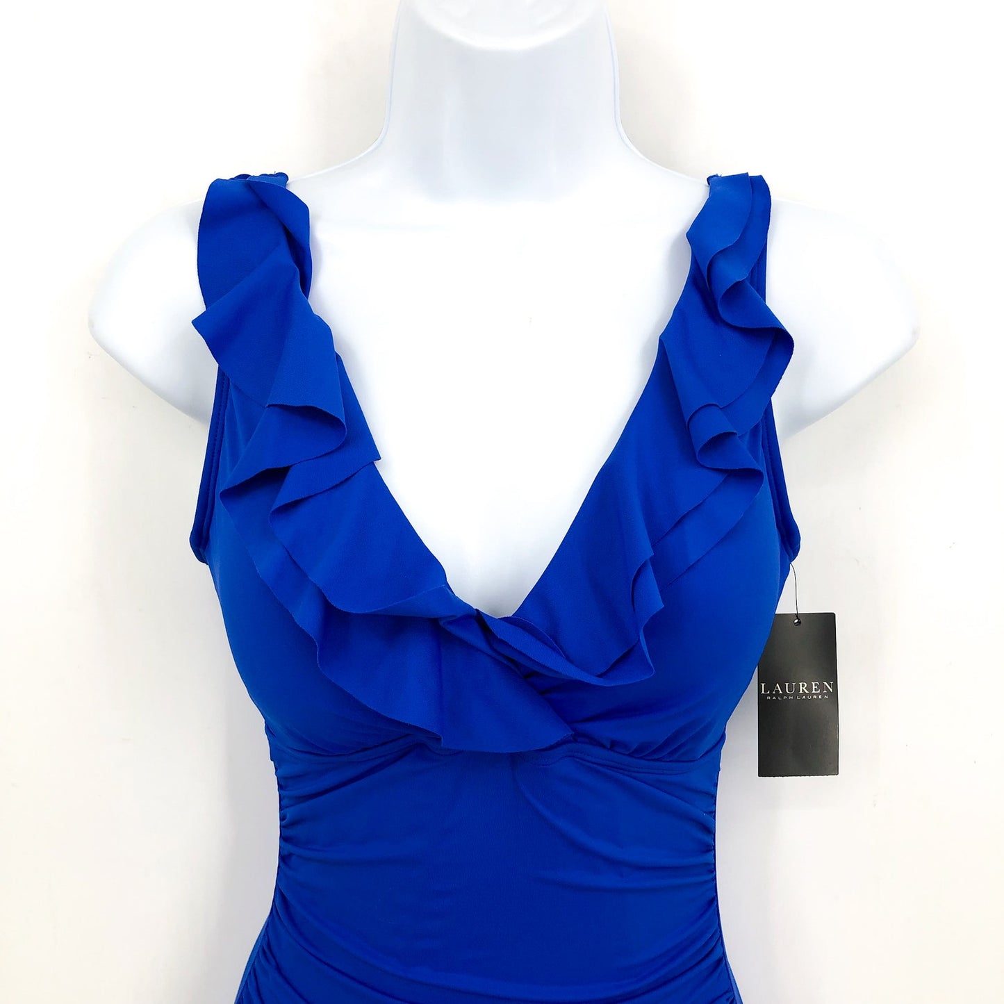 LAUREN RALPH LAUREN Beach Club Solids Ruffle One Piece Size 4 Royal Blue NWT