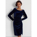 LAUREN RALPH LAUREN Velvet Cocktail Dress Size 2 Navy Blue Ruched Waist NWT
