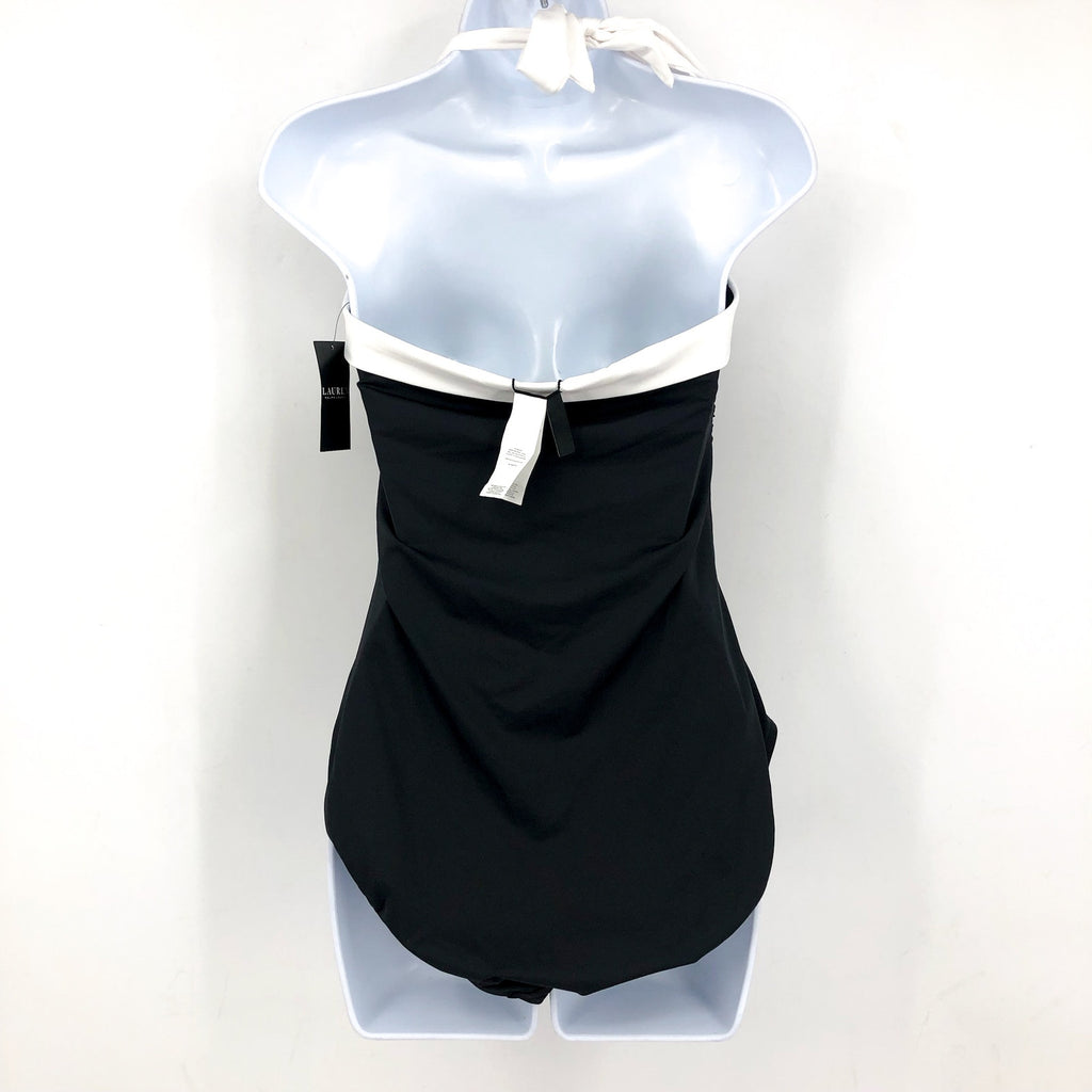 LAUREN RALPH LAUREN Bel Air Bandeau One-Piece Swimsuit Size 12 Black White NWT