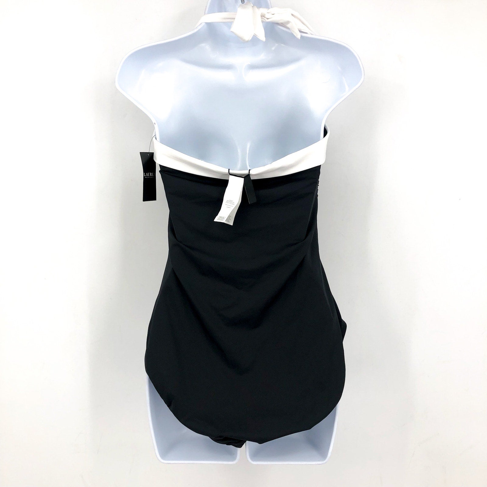 LAUREN RALPH LAUREN Bel Air Bandeau One-Piece Swimsuit Size 12 Black White NWT