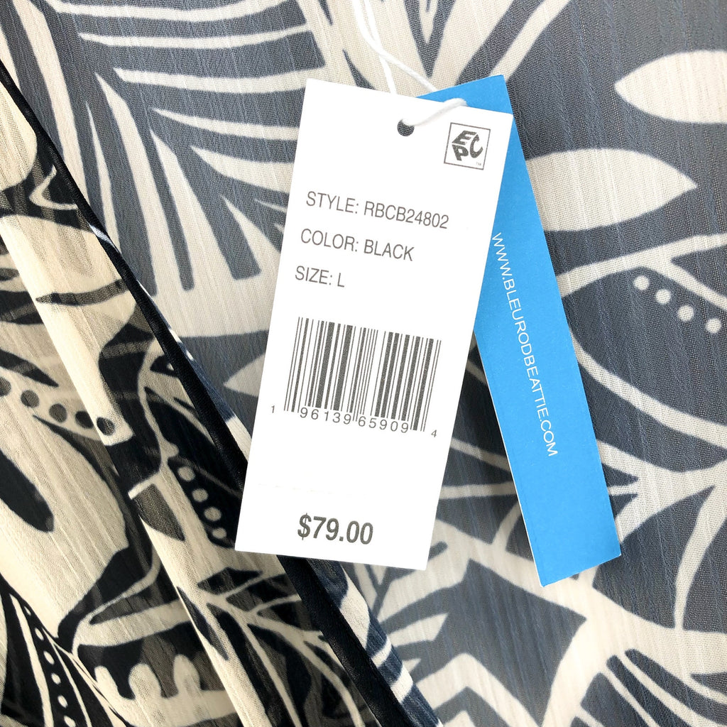 BLEU ROD BEATTIE Womens Ciao Bella Tunic Cover Up Large Black Floral Chiffon NWT