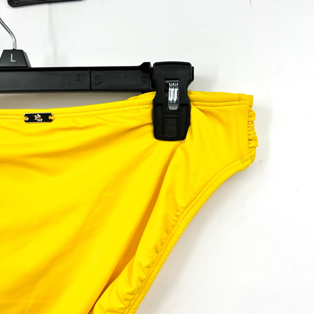 LAUREN RALPH LAUREN Shirred Hipster Bikini Bottom Size 12 Yellow Beach Club NWT