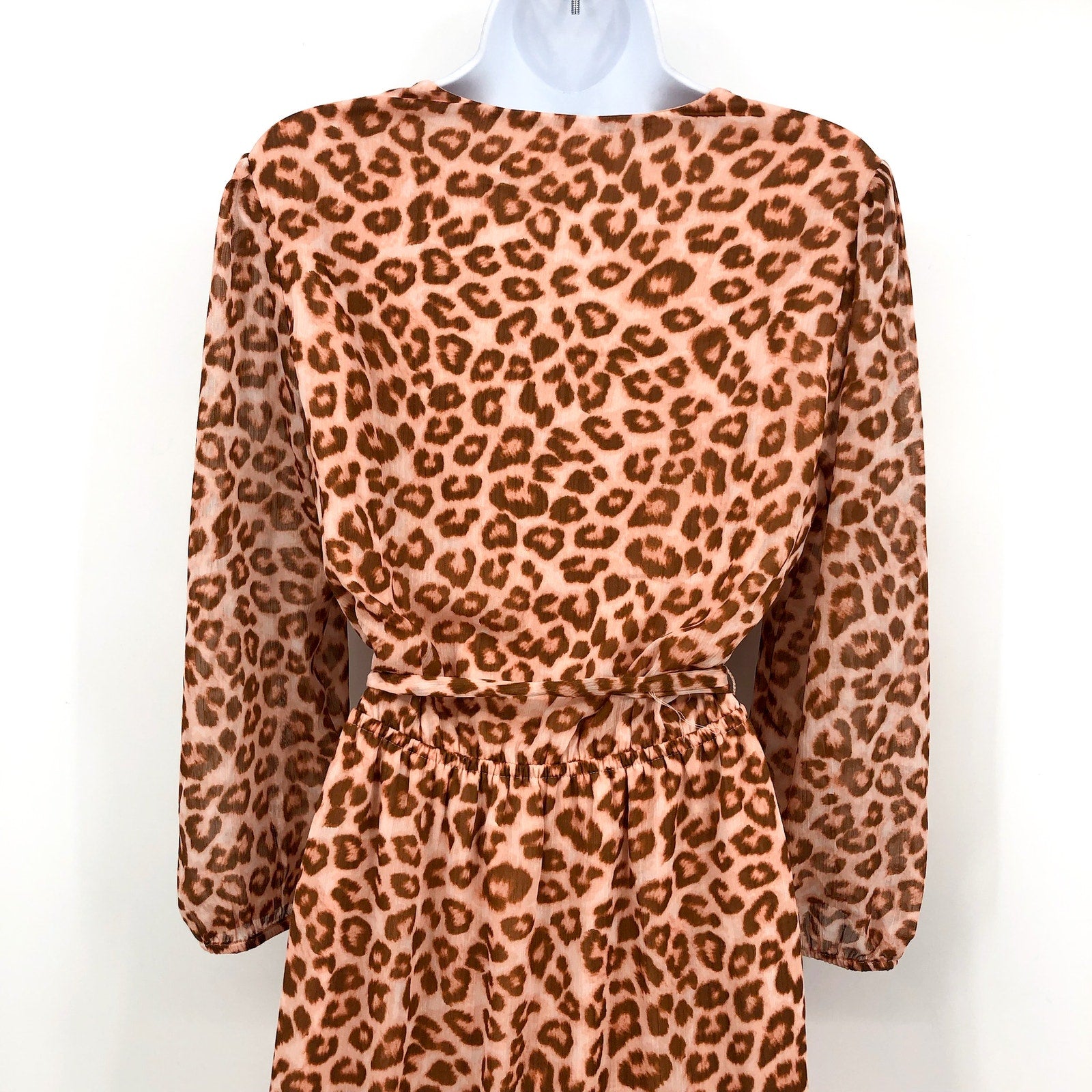 DR2 Women's Leopard V Neck Wrap Dress Small Blush Long Sleeves Lined NWT