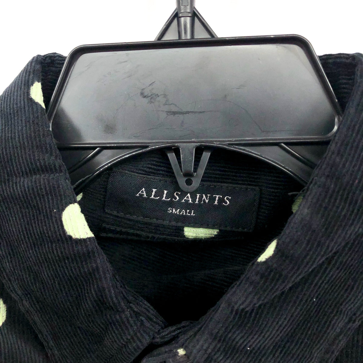 ALLSAINTS Men's Ocular Corduroy Shirt Small Black Long Sleeve Polka Dot NWT