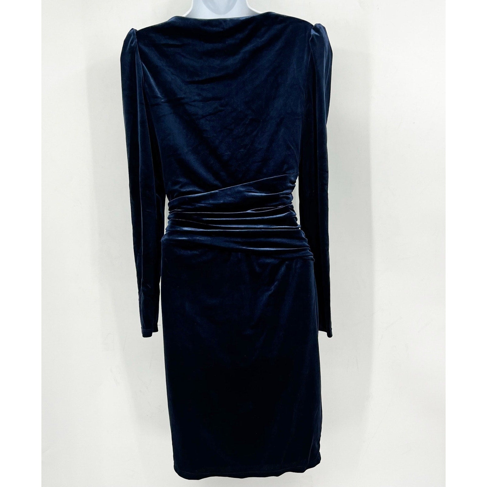LAUREN RALPH LAUREN Velvet Cocktail Dress Size 2 Navy Blue Ruched Waist NWT