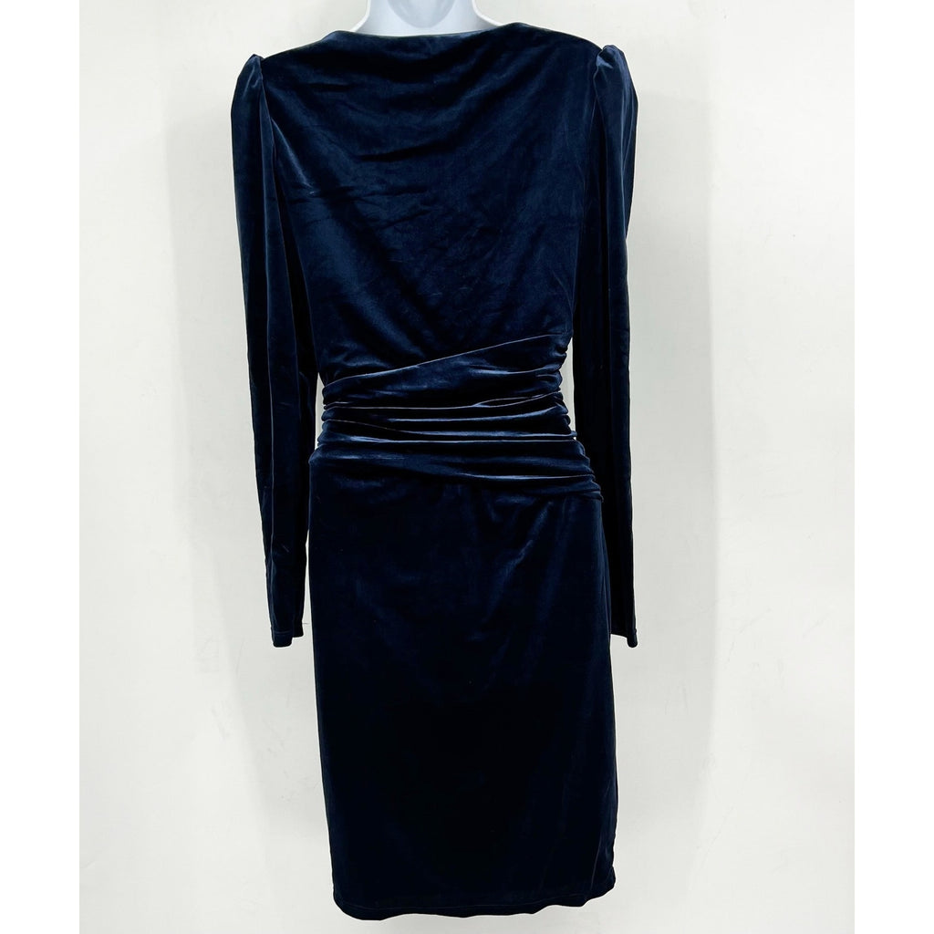 LAUREN RALPH LAUREN Velvet Cocktail Dress Size 2 Navy Blue Ruched Waist NWT