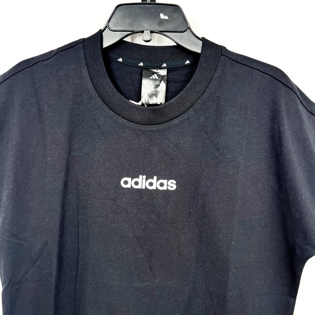 ADIDAS Women's Essentials Linear Cotton Tee Large Black White Short Sleeve NWT
