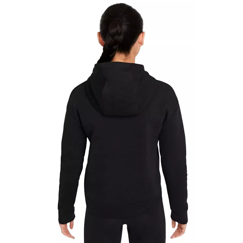 NIKE Girls Club Fleece Pullover Hoodie Club XS Black White Sweatshirt NWT
