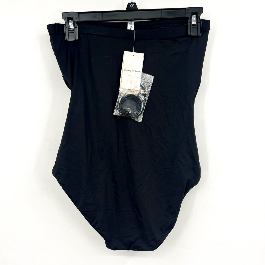 TOMMY BAHAMA Pearl Bandeau One-Piece Swimsuit Size 14 Black Shirred NWT