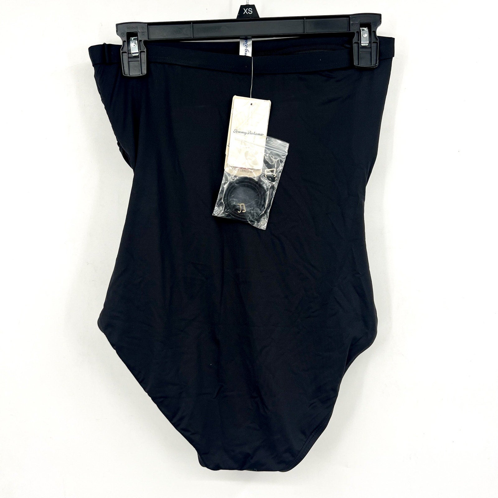 TOMMY BAHAMA Pearl Bandeau One-Piece Swimsuit Size 14 Black Shirred NWT
