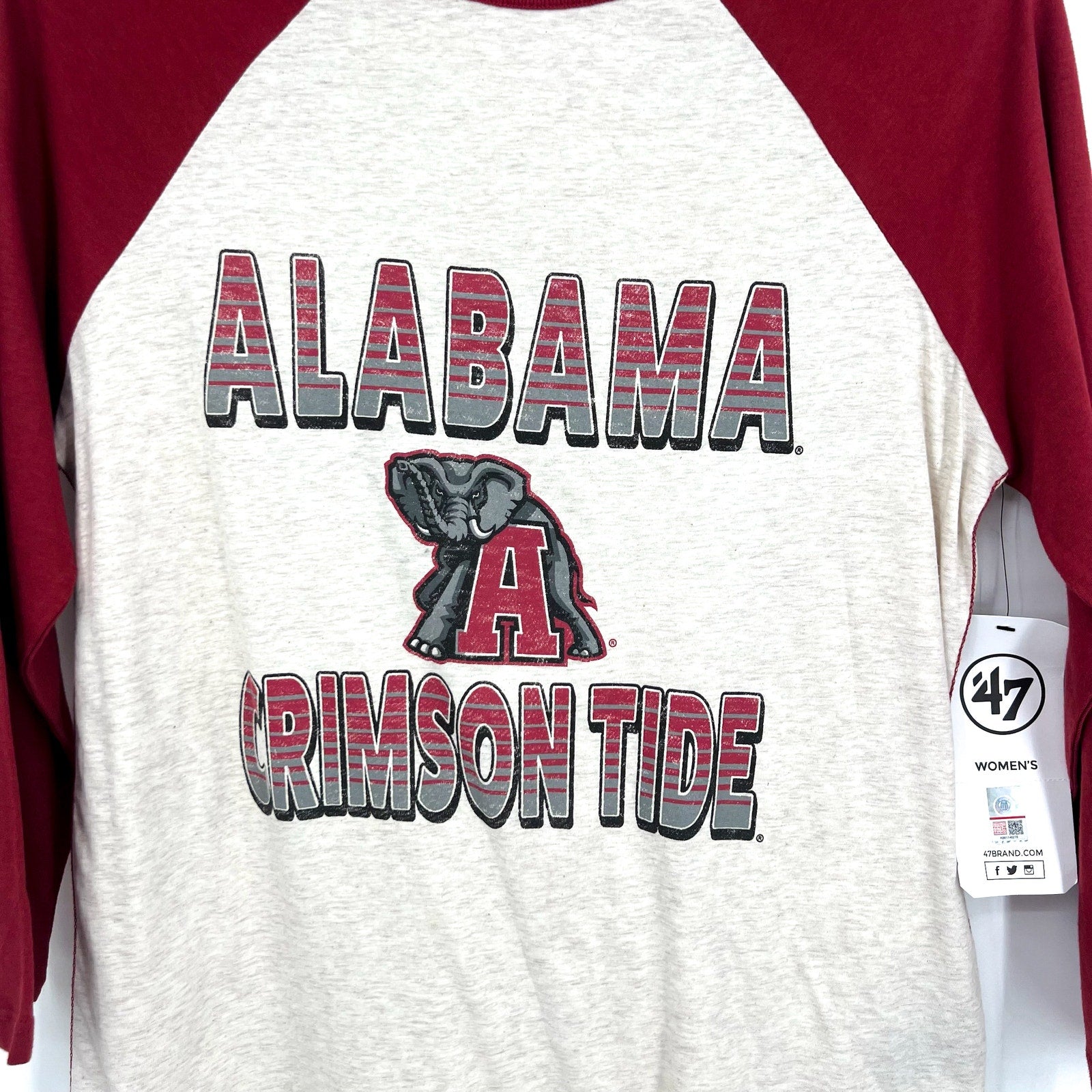 47 BRAND Womens University of Alabama Long Sleeve Shirt Small Red Grey NWT