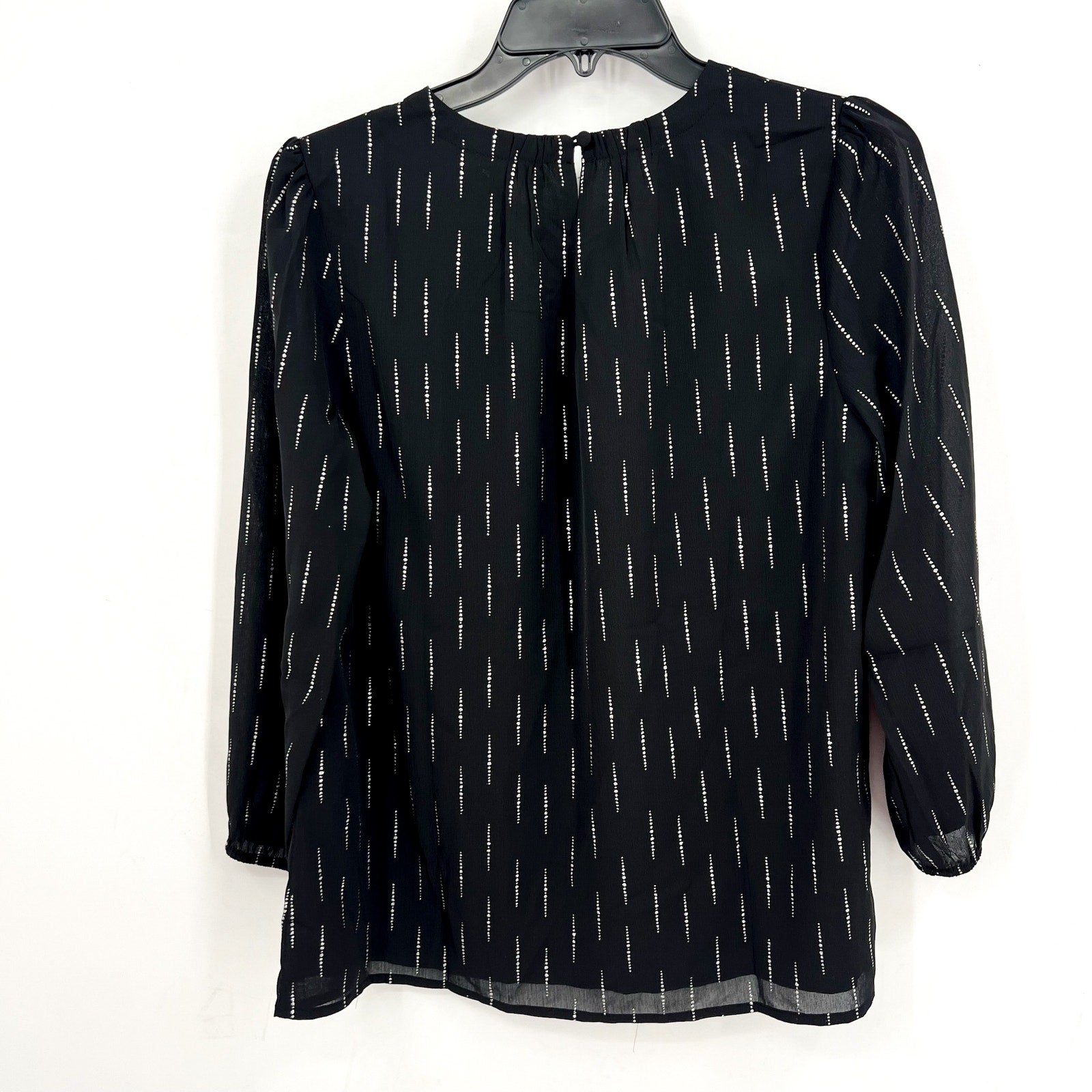 FUN2FUN Womens Metallic Striped Long Sleeve Blouse Medium Black Silver NWT
