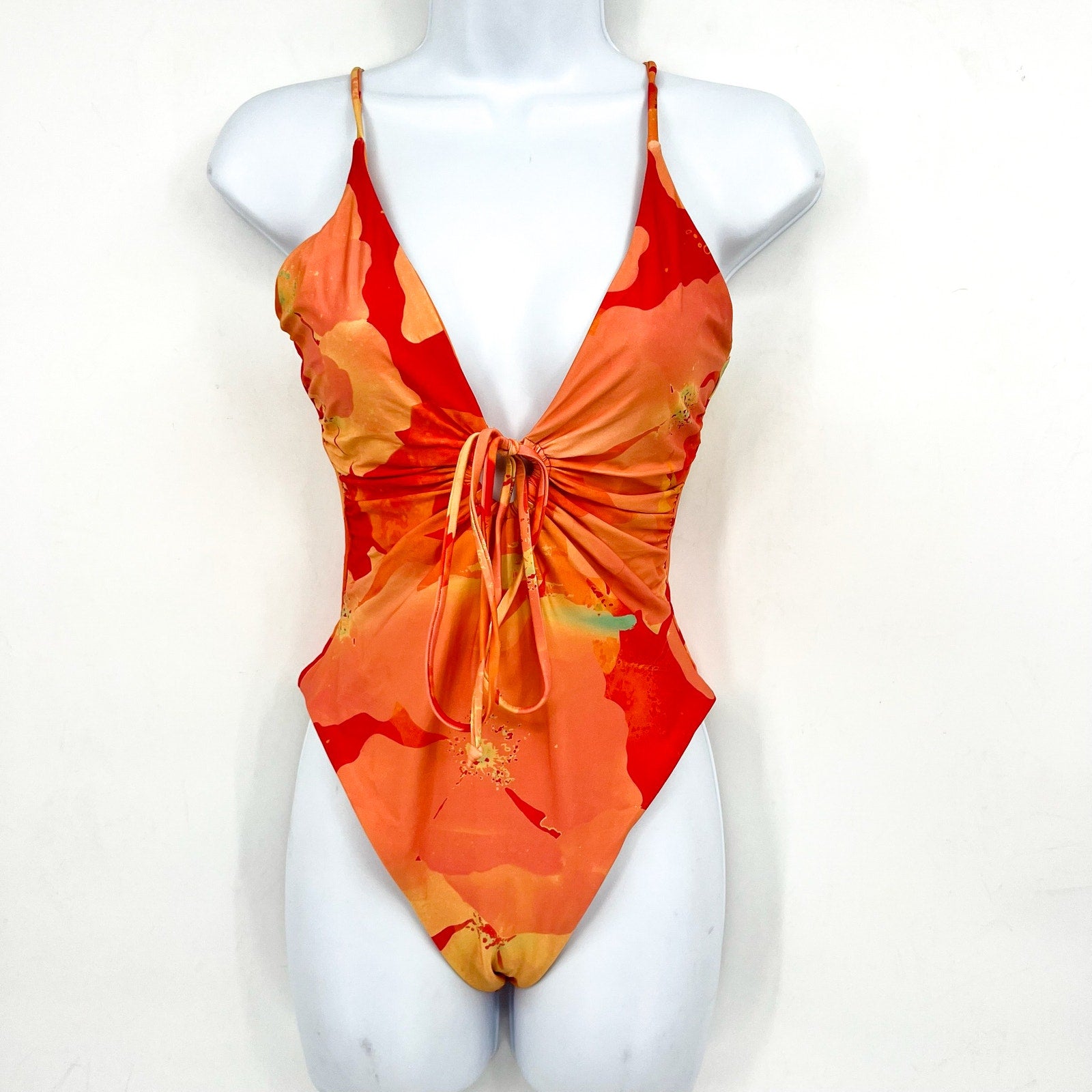 L*SPACE Piper One Piece Swimsuit Large Orange Native Poppies Floral Keyhole NWT