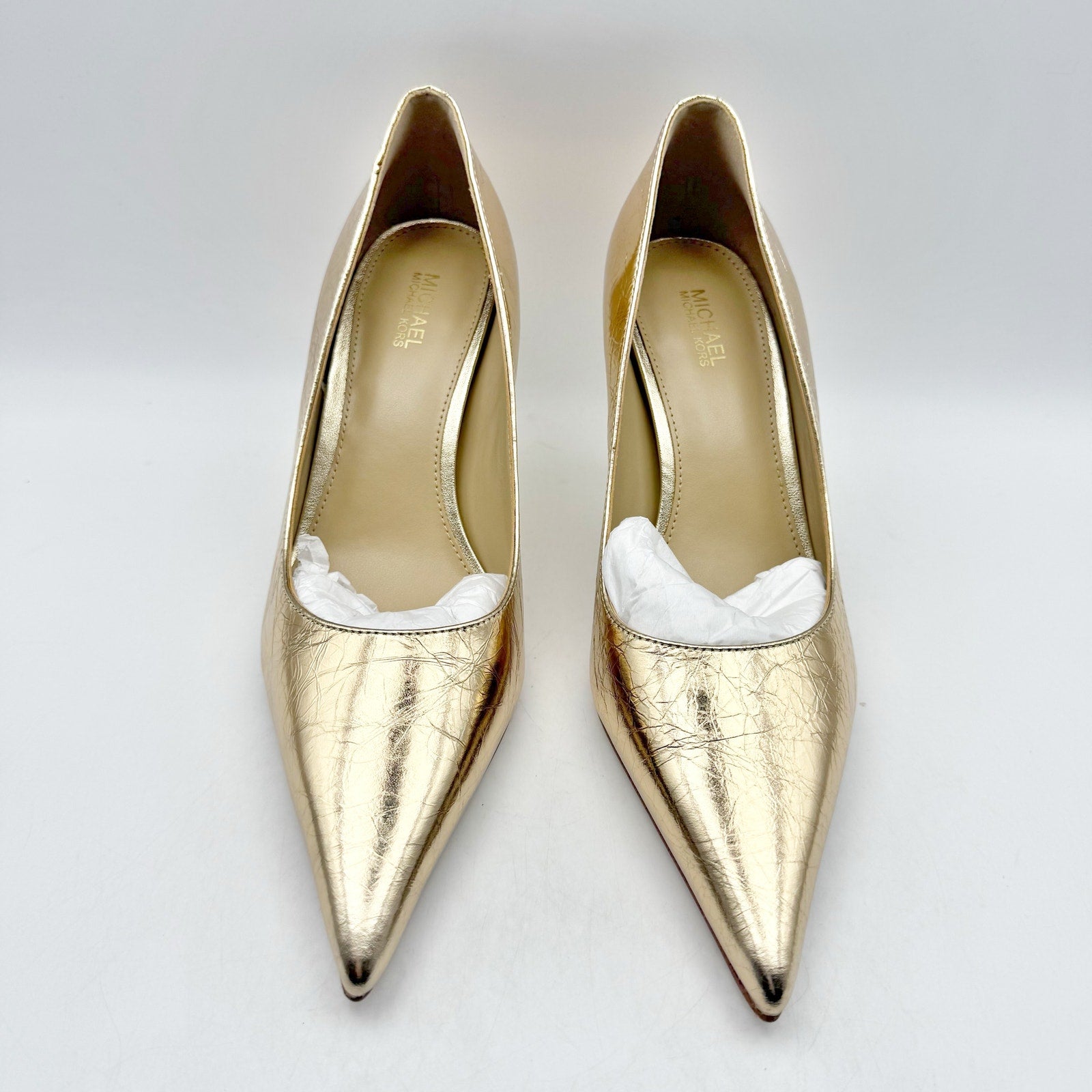 Michael Kors Womens Luna Mid Pumps US 6M EU 36.5 Gold Leather NIB