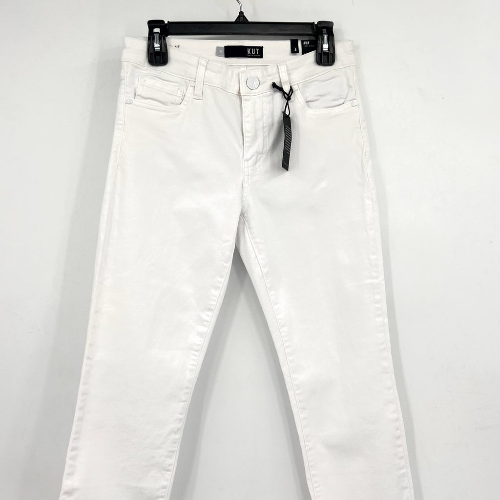 KUT FROM THE KLOTH Amy Crop Straight Leg Jeans Size 4 White Mid Rise NWT