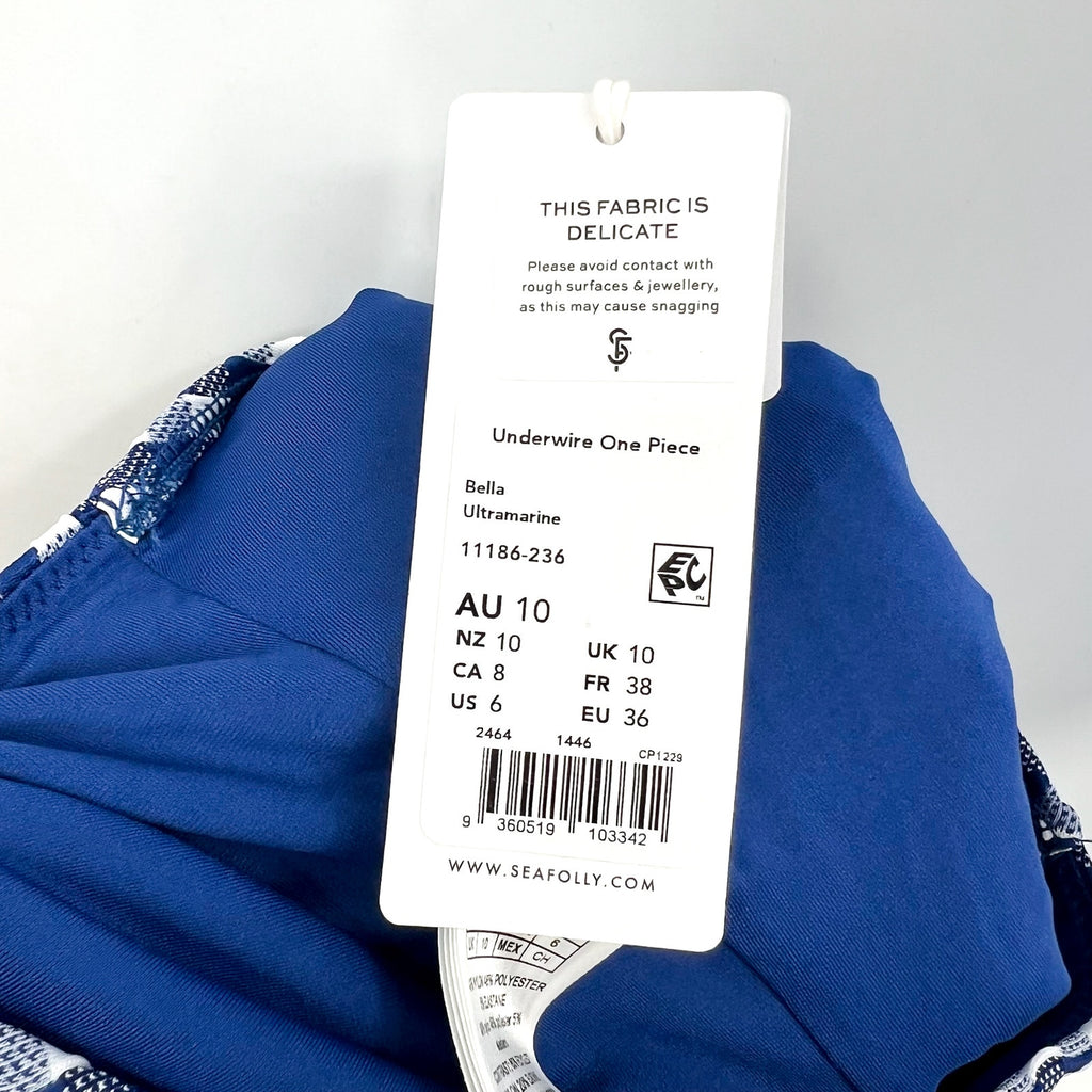 SEAFOLLY Bella Underwire One Piece Swimsuit US 6 Blue Ultramarine Gingham NWT