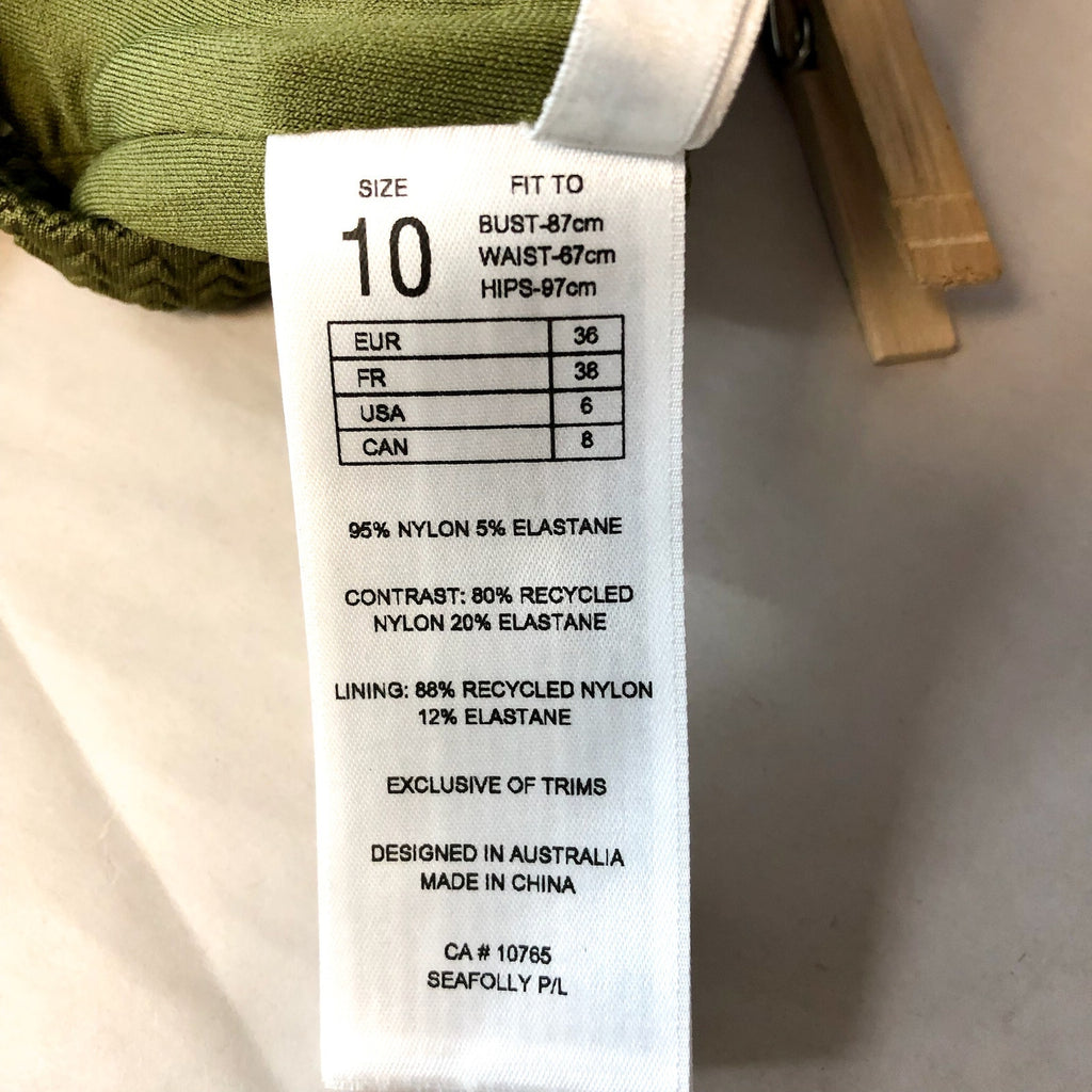 SEAFOLLY Sea Dive Bandeau Maillot One Piece Swimsuit Size 6 Green Khaki NWT