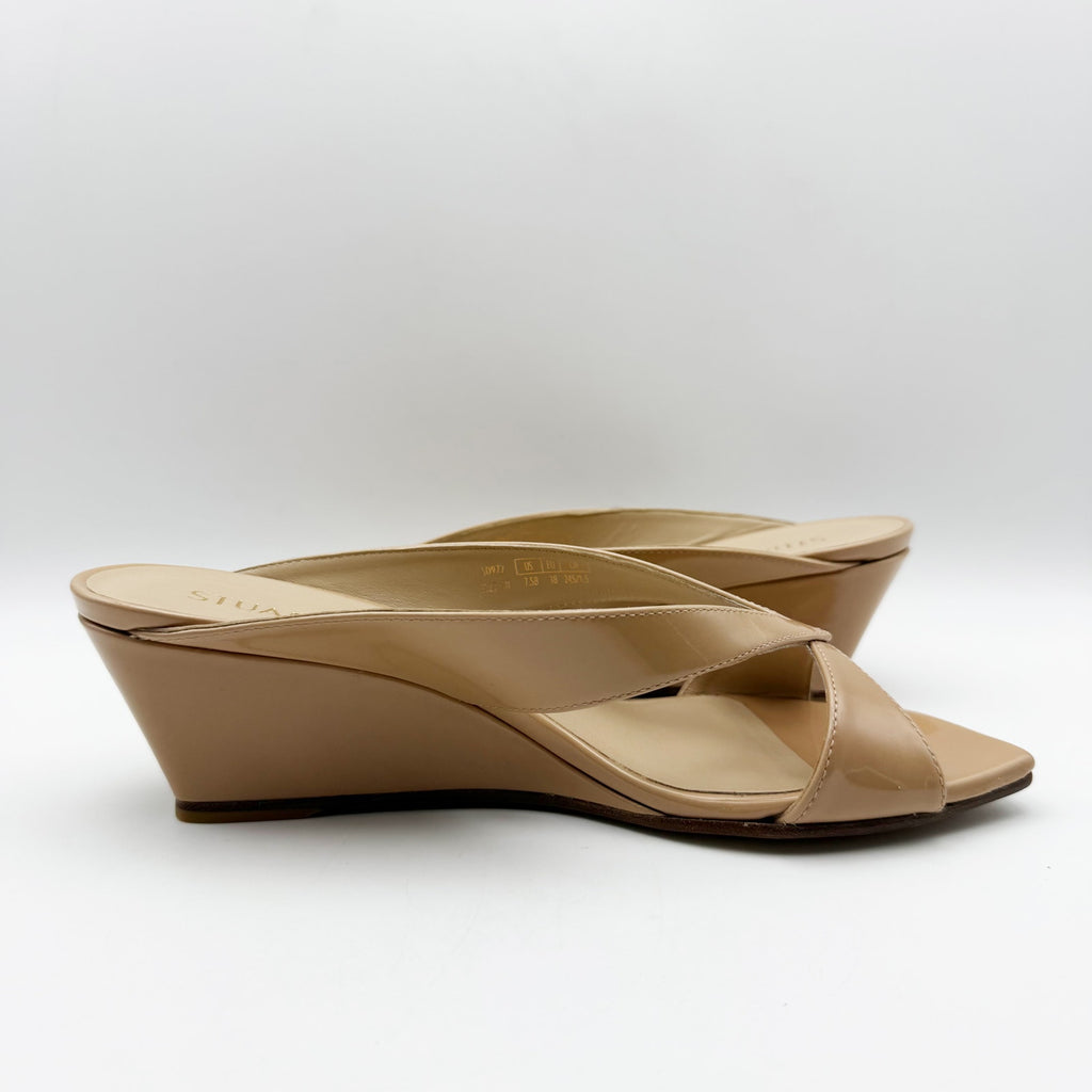 Stuart Weitzman Womens Miami 50 Wedge Slide Sandals Size 7.5 Tan Leather NIB