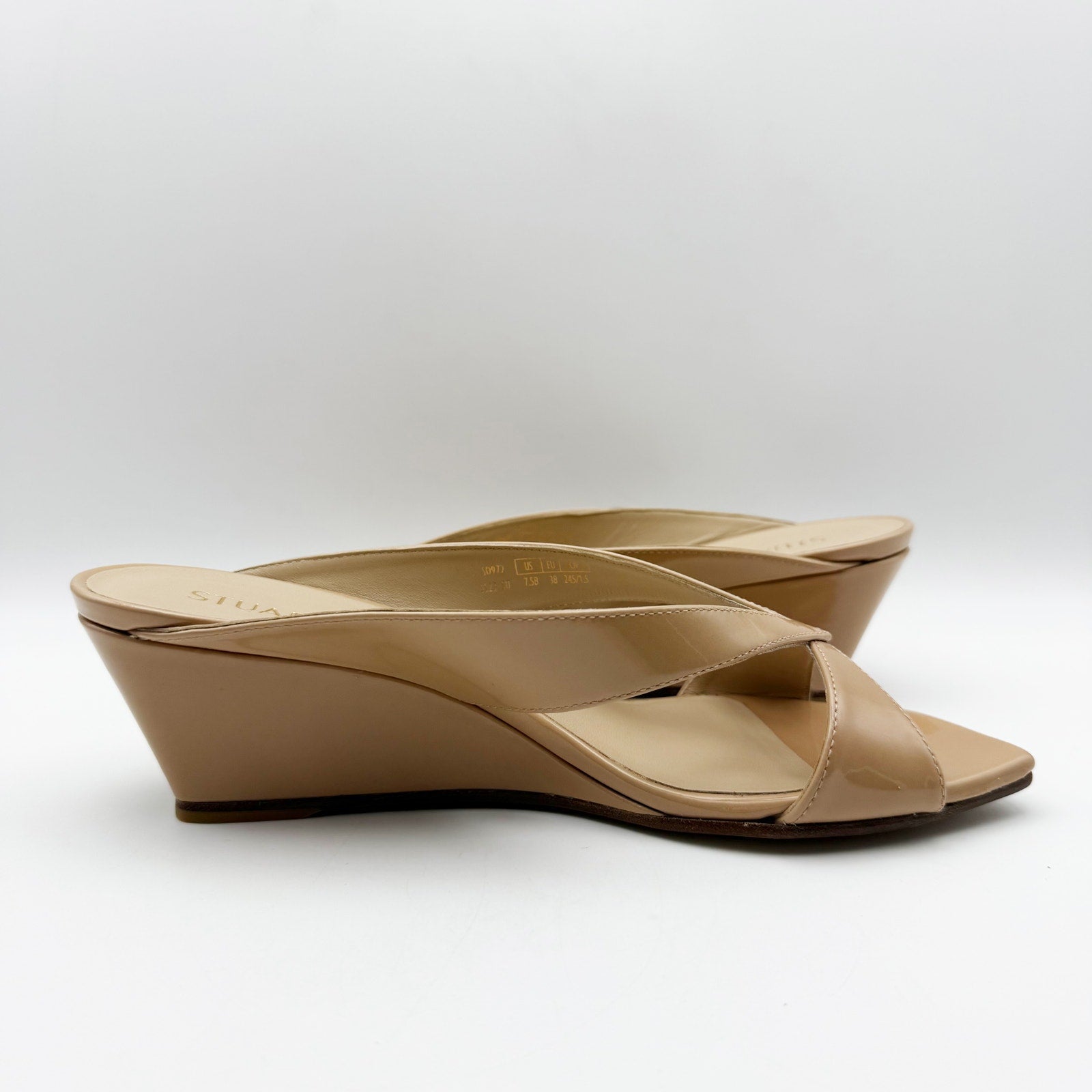 Stuart Weitzman Womens Miami 50 Wedge Slide Sandals Size 7.5 Tan Leather NIB