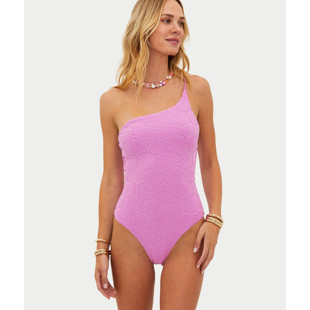 BEACH RIOT Women's Athena One Piece Swimsuit Small Shell Pink One Shoulder NWT