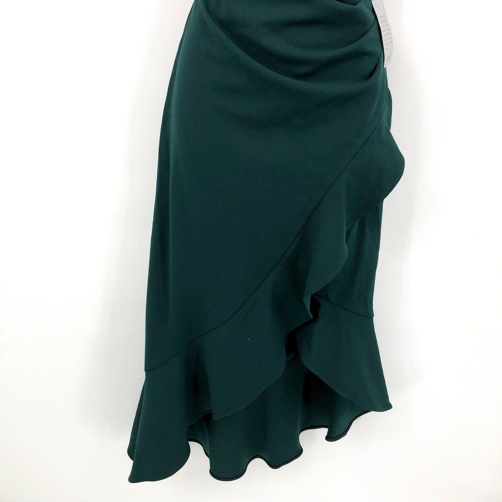 XSCAPE Women's Scuba Crepe Ruffle Midi Dress Size 6 Green Off the Shoulder NWT