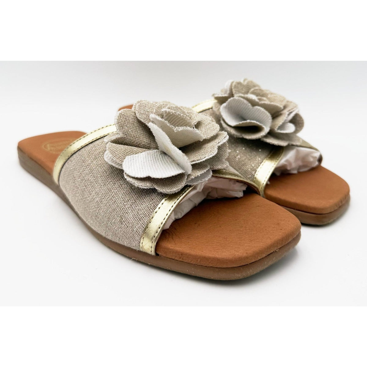 Andre Assous Womens Kiky Flower Slide Sandals Size 7 EU 38 Beige Natural NIB
