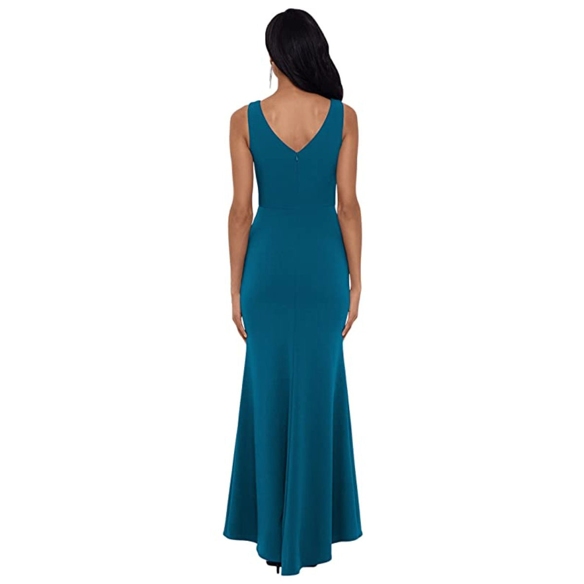 BETSY & ADAM Women's Christine Scuba Crepe Gown Size 4 Azure Blue Ruffle Bow NWT