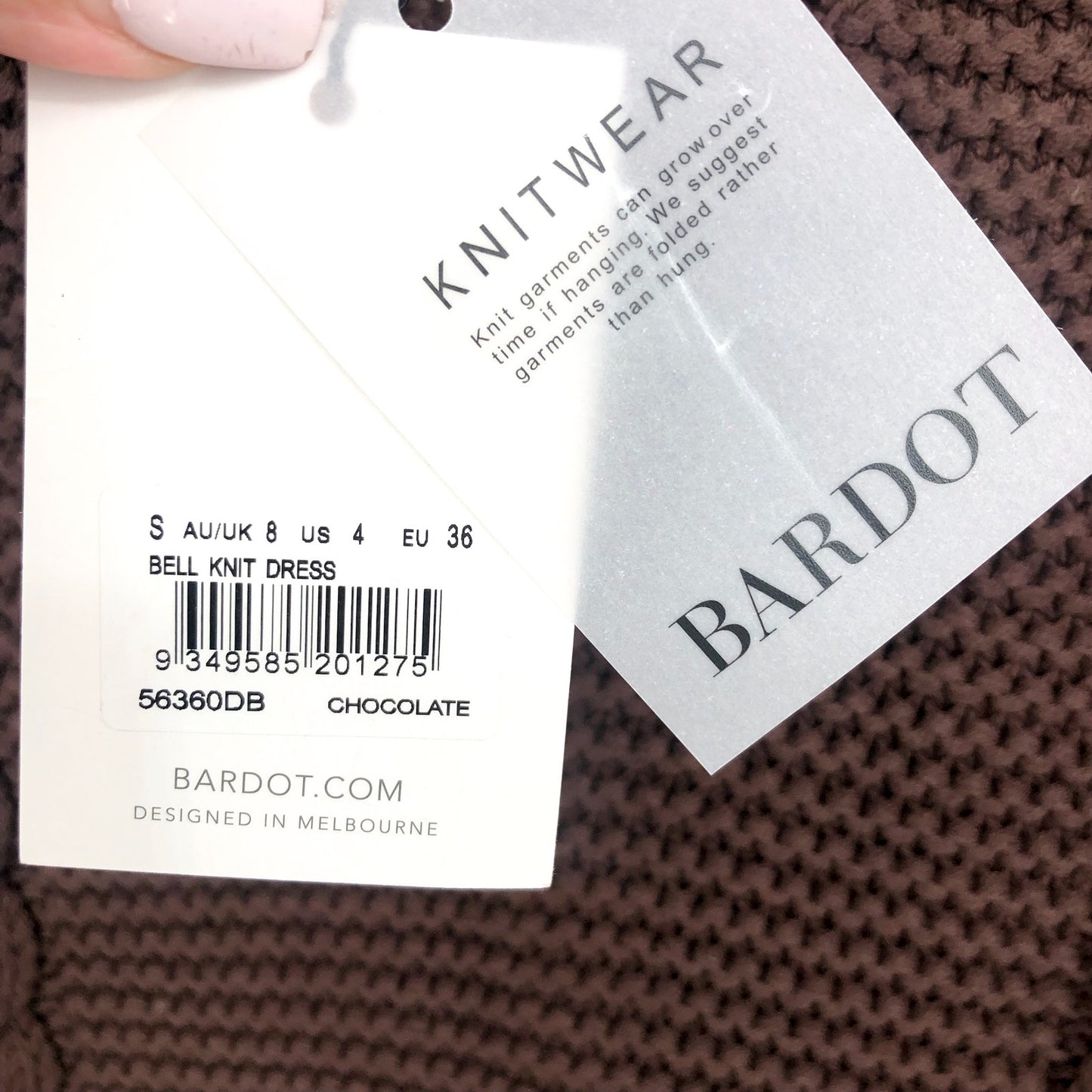 BARDOT Women's Bell Knit Sweater Dress US 4 Small Chocolate Brown NWT