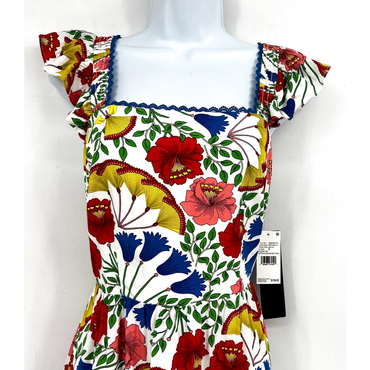 Adrianna Papell Womens Flutter Sleeves Short Dress Size 16 White Pink Floral NWT