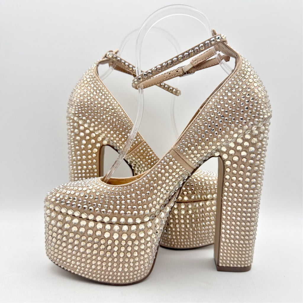 Steve Madden Womens Skyrise Platform Pumps US 6 M Tan Rhinestone NWOB