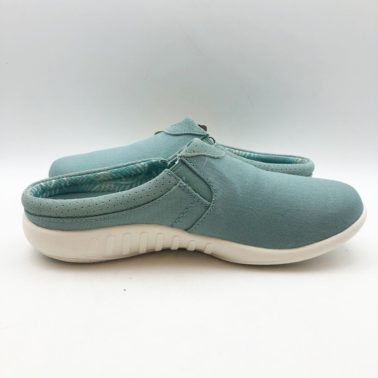 Spenco Womens SIESTA NUEVO Casual Slides Size 7.5 Mineral Blue Canvas Clogs NIB