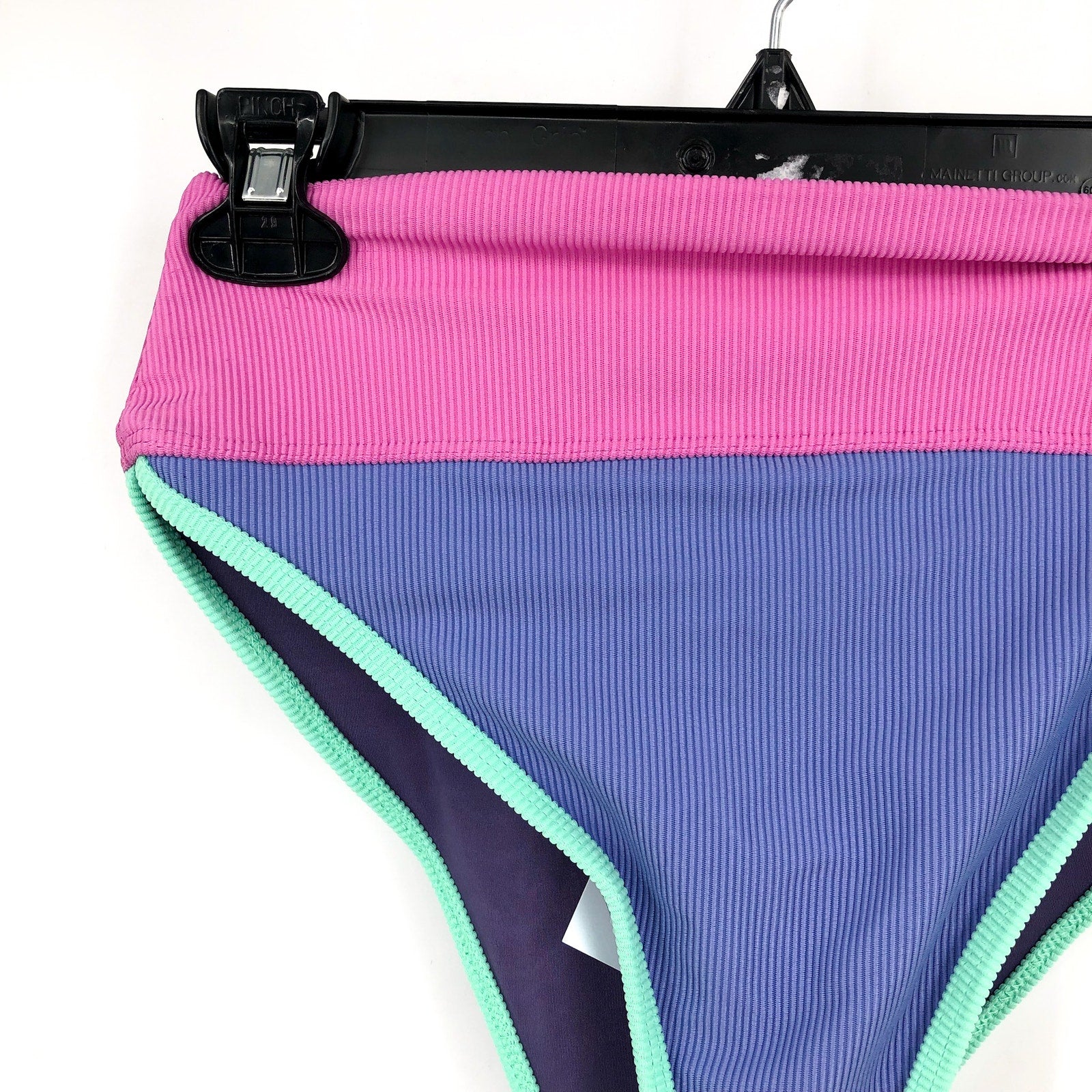 BEACH RIOT Emmy High Waist Bikini Bottom Large Purple High Tide Colorblock NWT