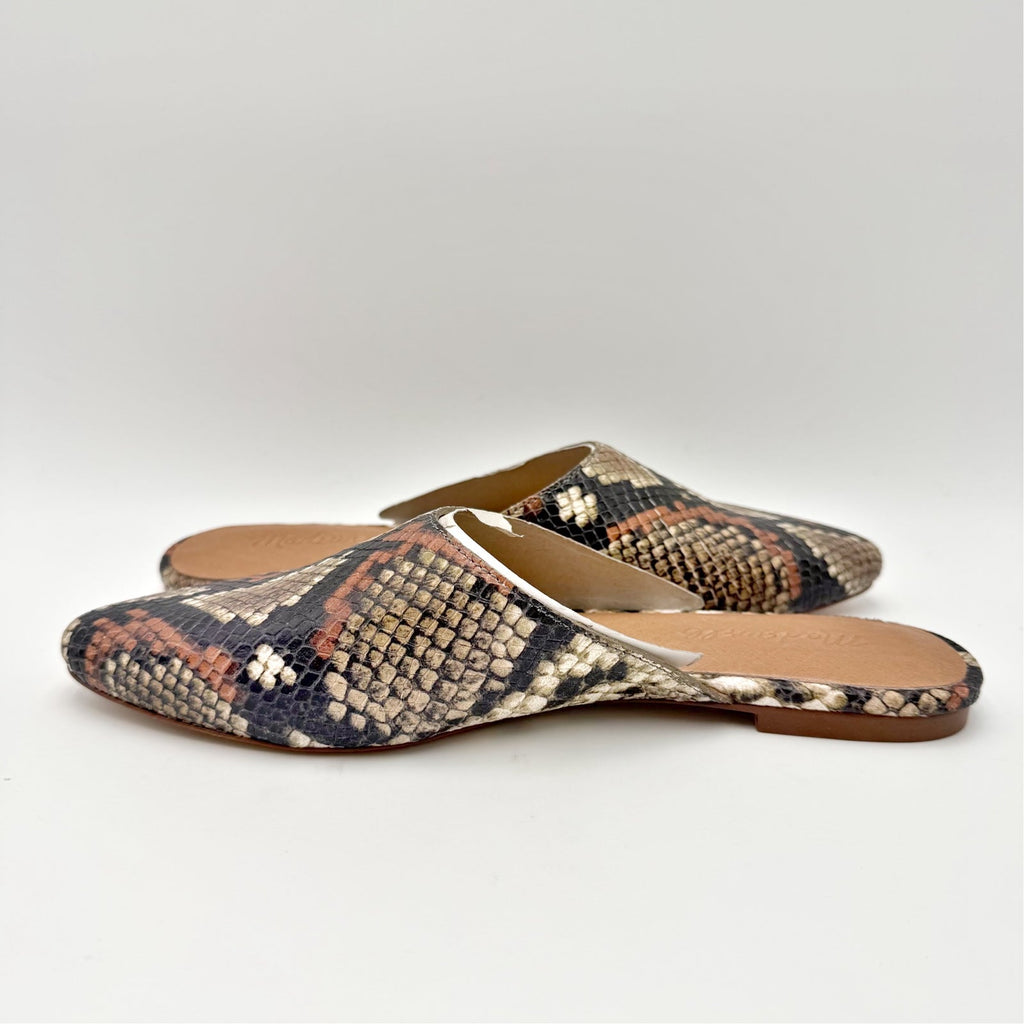 Madewell Womens Remi Mules Size 6 M Brown Leather Snake Print Slide Flats NIB
