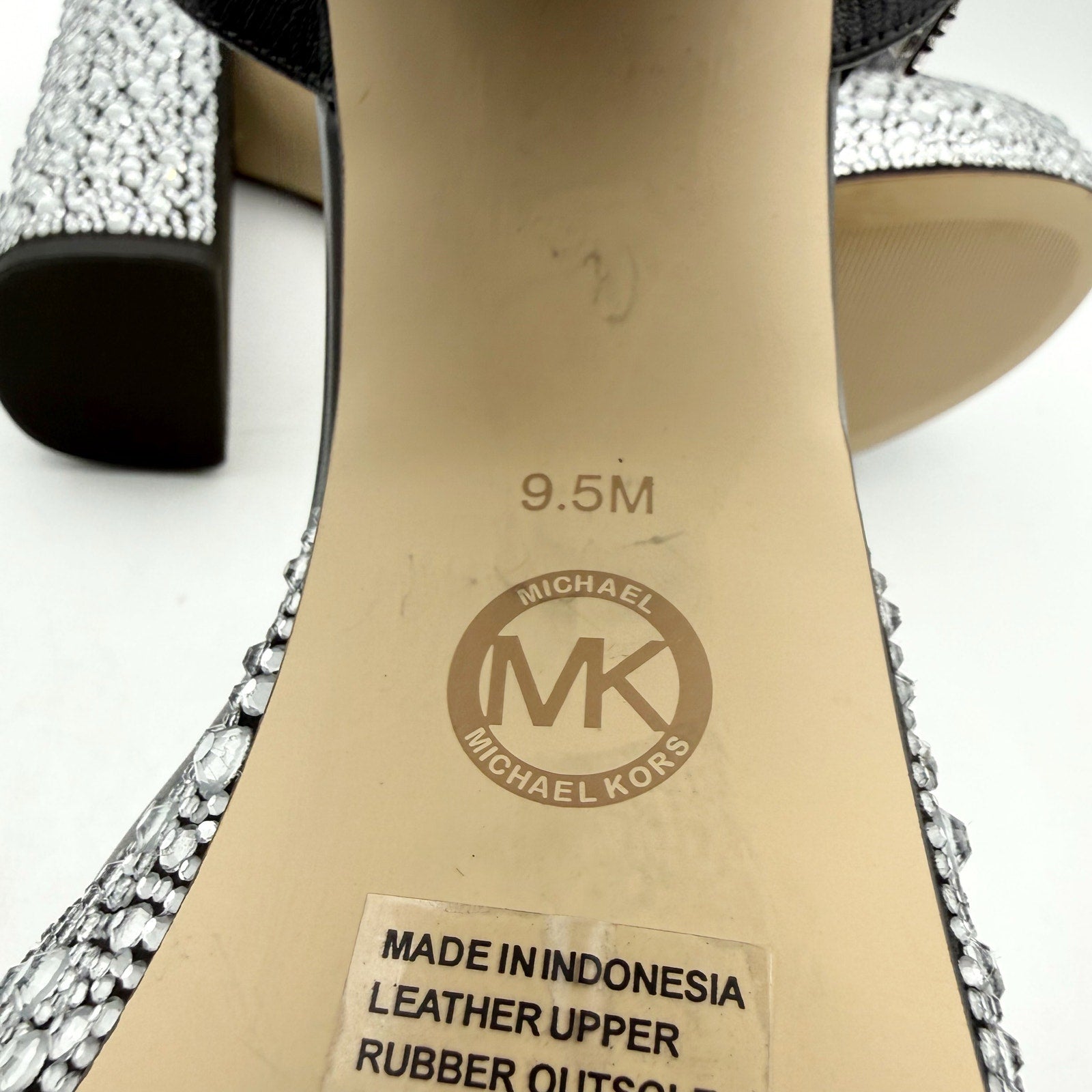 Michael Kors Women Laci Platform Heel Sandal 9.5 Black Leather Embellished NWOB