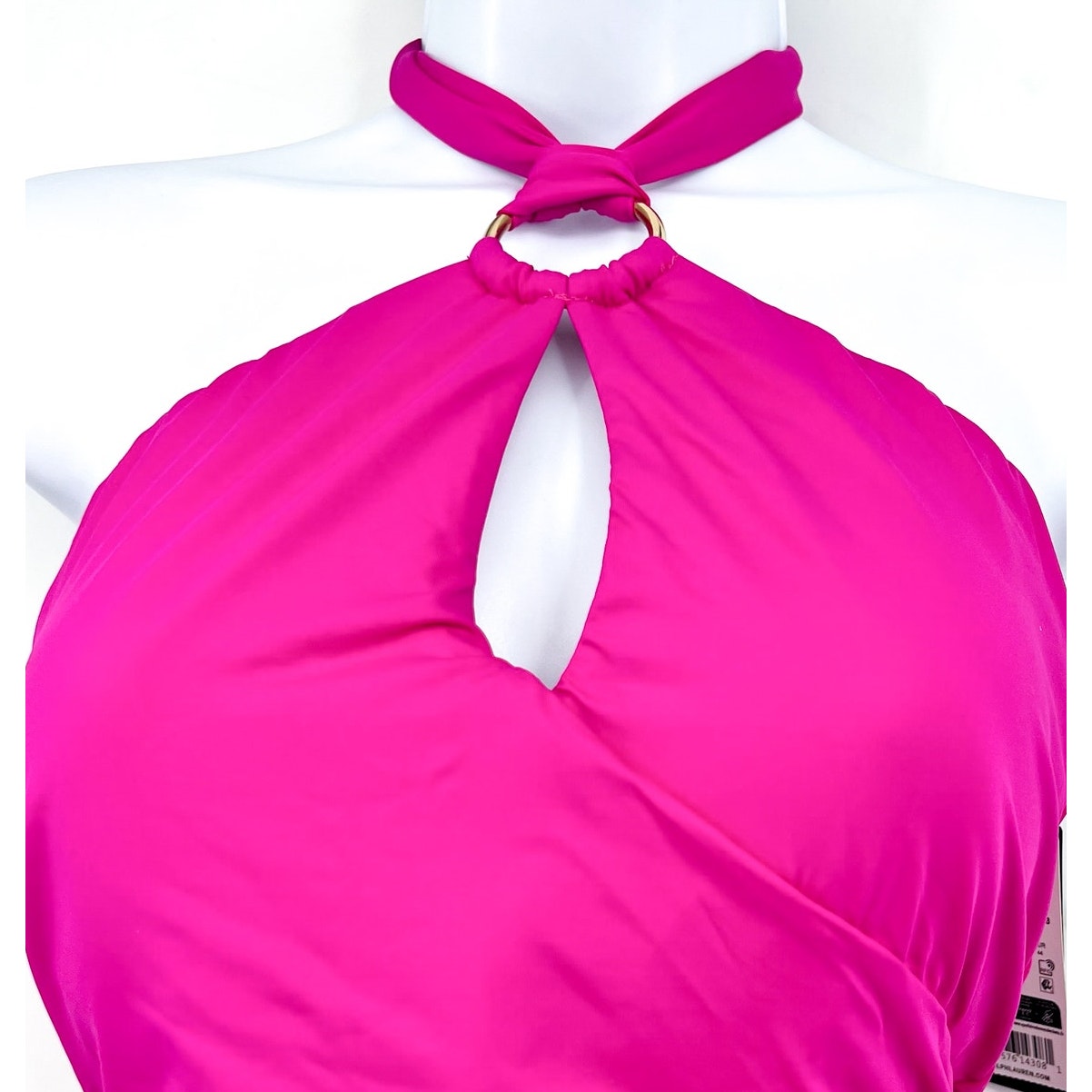 LAUREN RALPH LAUREN O-Ring One-Piece Swimsuit Size 12 Freesia Pink High-Neck NWT