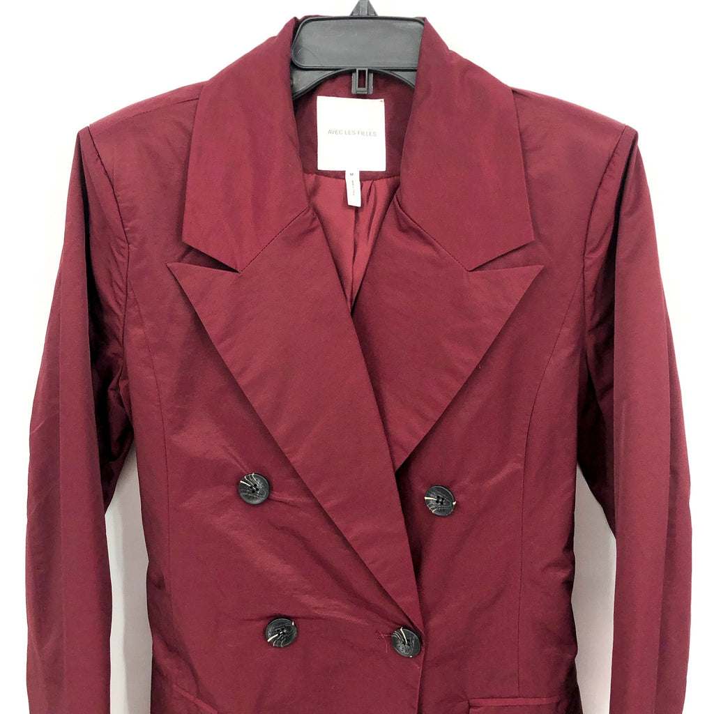 AVEC LES FILLES Womens Stretch Cotton Trench Coat Medium Burgundy Red Belted NWT