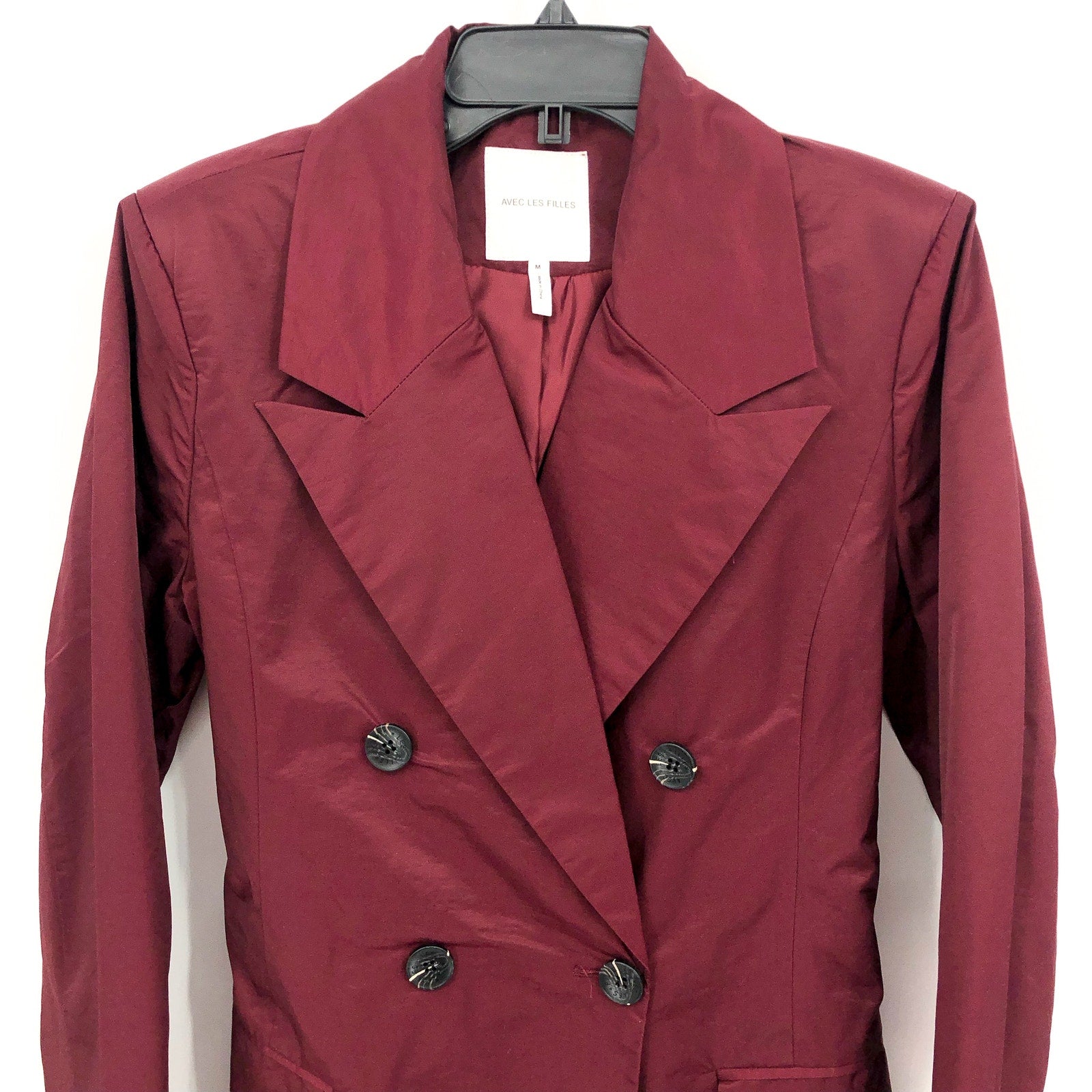 AVEC LES FILLES Womens Stretch Cotton Trench Coat Medium Burgundy Red Belted NWT