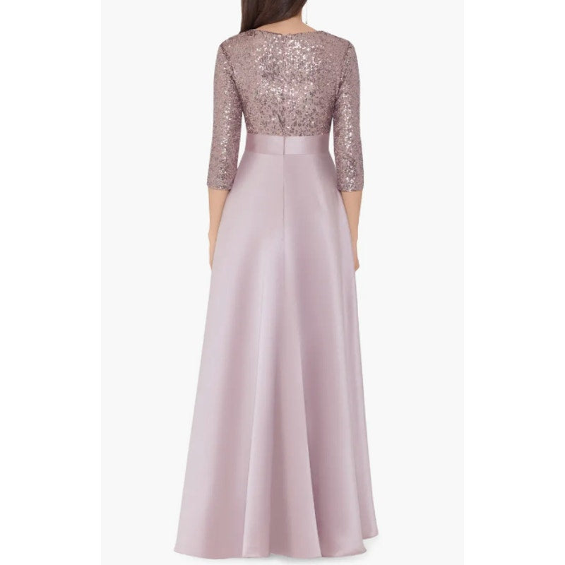 XSCAPE Women's Sequin & Satin A-Line Gown Size 10 Rose Pink Elbow Sleeve NWOT